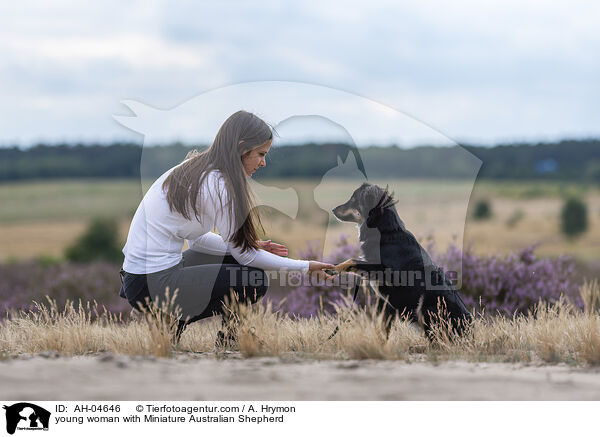 junge Frau mit Miniature Australian Shepherd / young woman with Miniature Australian Shepherd / AH-04646