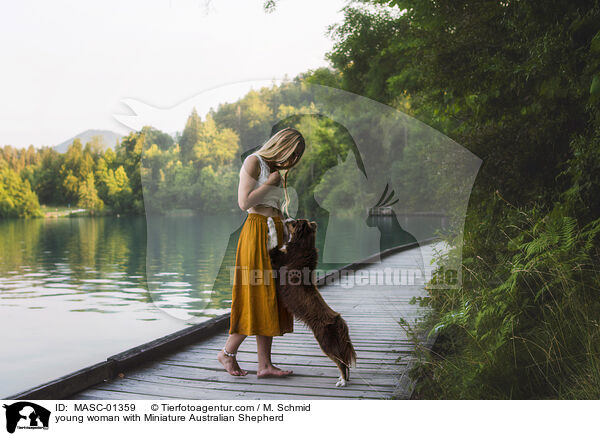 young woman with Miniature Australian Shepherd / MASC-01359