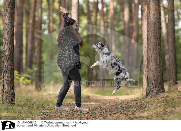 Frau und Miniature Australian Shepherd / woman and Miniature Australian Shepherd / AH-06816