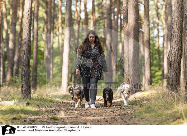 Frau und Miniature Australian Shepherds / woman and Miniature Australian Shepherds / AH-06822