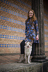 woman with Miniature Australian Shepherd