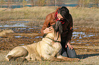 woman and Old English Mastiff