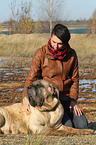 woman and Old English Mastiff