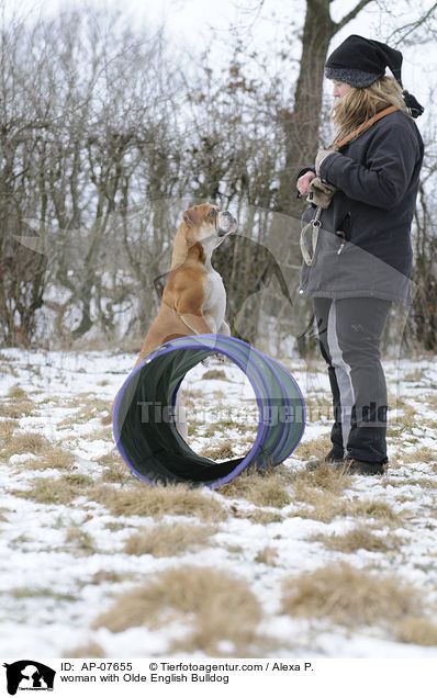woman with Olde English Bulldog / AP-07655