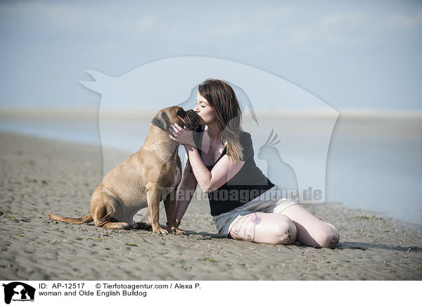 woman and Olde English Bulldog / AP-12517