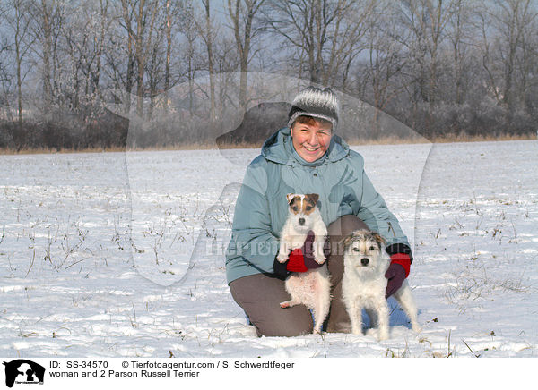 woman and 2 Parson Russell Terrier / SS-34570