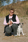 woman with 2 Parson Russell Terrier