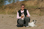 woman with 2 Parson Russell Terrier