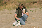 woman with 2 Parson Russell Terrier