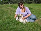 woman with 2 Parson Russell Terrier