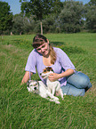 woman with 2 Parson Russell Terrier