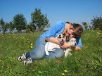 woman with 2 Parson Russell Terrier