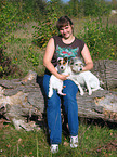 woman with 2 Parson Russell Terrier