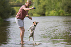 woman with Parson Russell Terrier