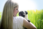 young woman with pug