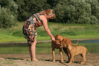 woman with Rhodesian Ridgebacks