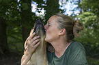 woman and Rhodesian Ridgeback