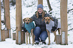 woman and 2 Rhodesian Ridgebacks