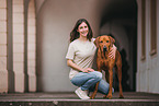 woman and Rhodesian Ridgeback