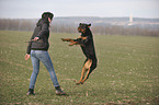 woman and Rottweiler