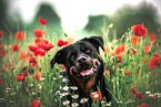 Rottweiler in poppy field