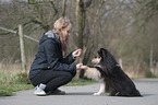woman and Shetland Sheepdog