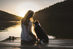 woman and Shetland Sheepdog