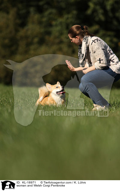 Frau und Welsh Corgi Pembroke / woman and Welsh Corgi Pembroke / KL-18971