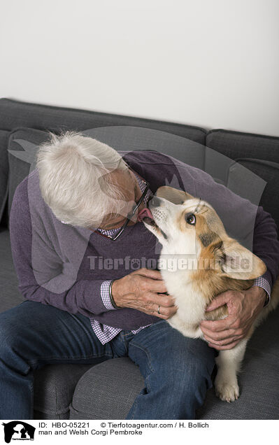 man and Welsh Corgi Pembroke / HBO-05221