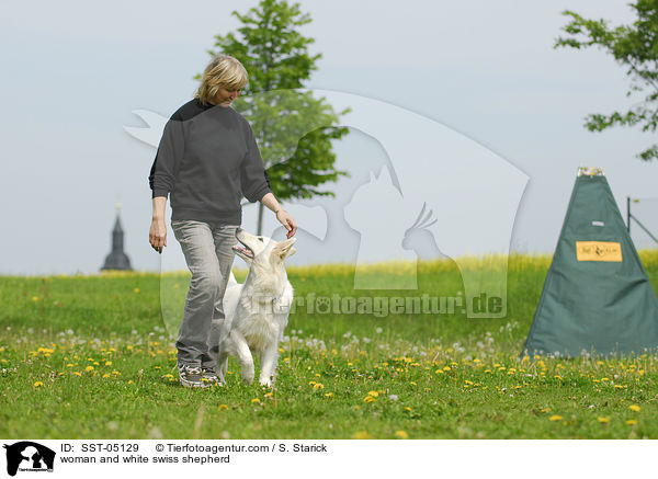woman and white swiss shepherd / SST-05129