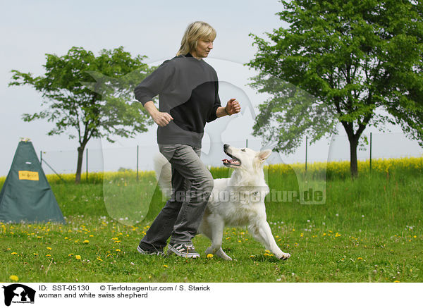 woman and white swiss shepherd / SST-05130