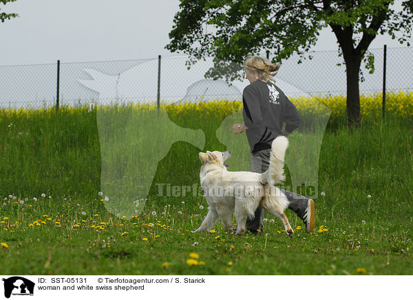 woman and white swiss shepherd / SST-05131