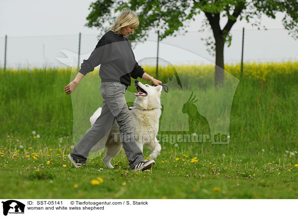 woman and white swiss shepherd / SST-05141