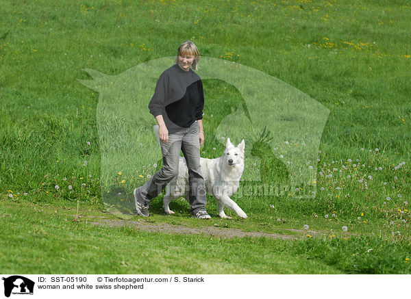 woman and white swiss shepherd / SST-05190