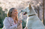 woman with white shepherd