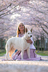 woman with white shepherd