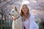 woman with white shepherd