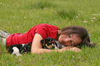 woman with Jack Russell Terrier puppies