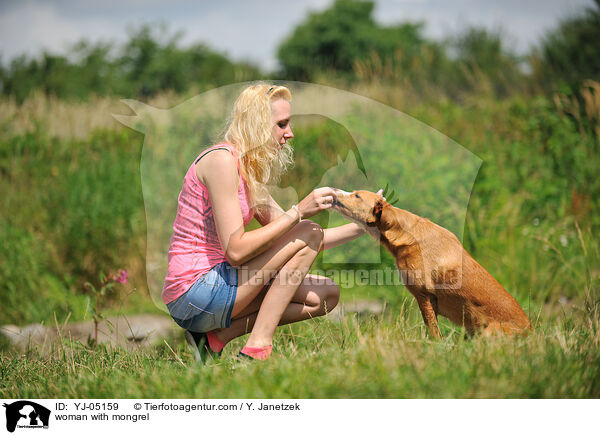 Frau mit Podenco-Mix / woman with mongrel / YJ-05159