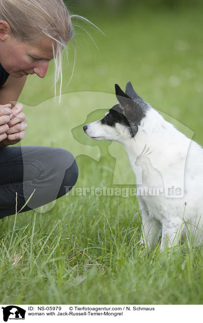 Frau mit Jack-Russell-Terrier-Mischling / woman with Jack-Russell-Terrier-Mongrel / NS-05979