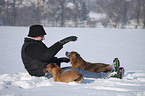 woman with mongrels