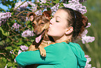 woman with mongrel