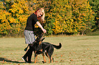 woman with mongrel