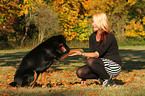 woman with mongrel