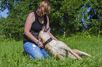 woman wih mongrel