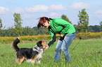 woman and Shetland-Sheepdog-Mongrel