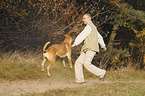 man with Dogue-de-Bordeaux-Cane-Corso-Mongrel