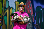 man with Pointer-French-Bulldog-Mongrel