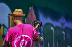 man with Pointer-French-Bulldog-Mongrel