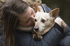 woman and old mongrel